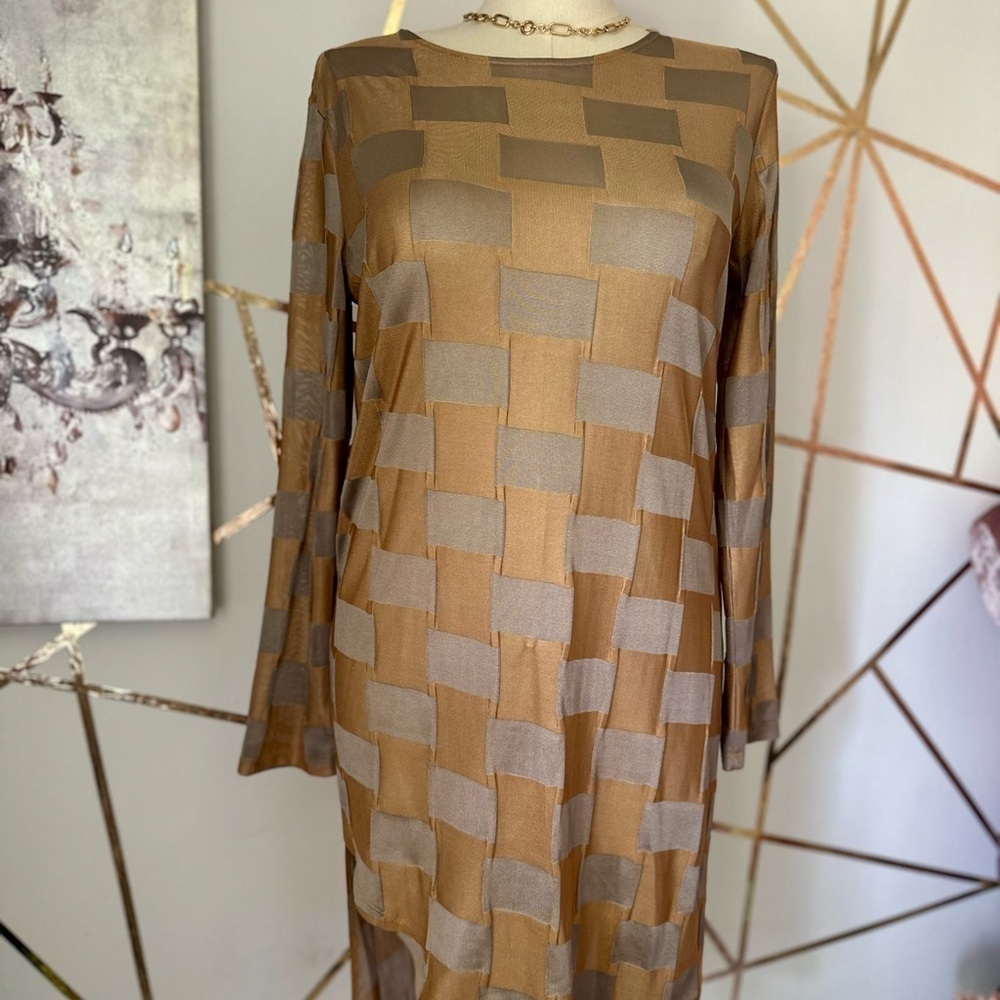 Zara Brown Checkered Long Sleeve Dress(891)